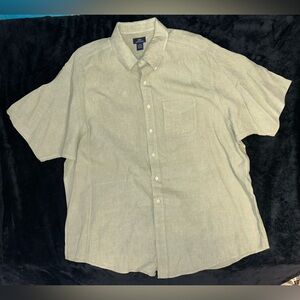 Brooks Brothers Shirt Mens 2XL Green 100% Linen S/S Button Down 346 Front Pocket